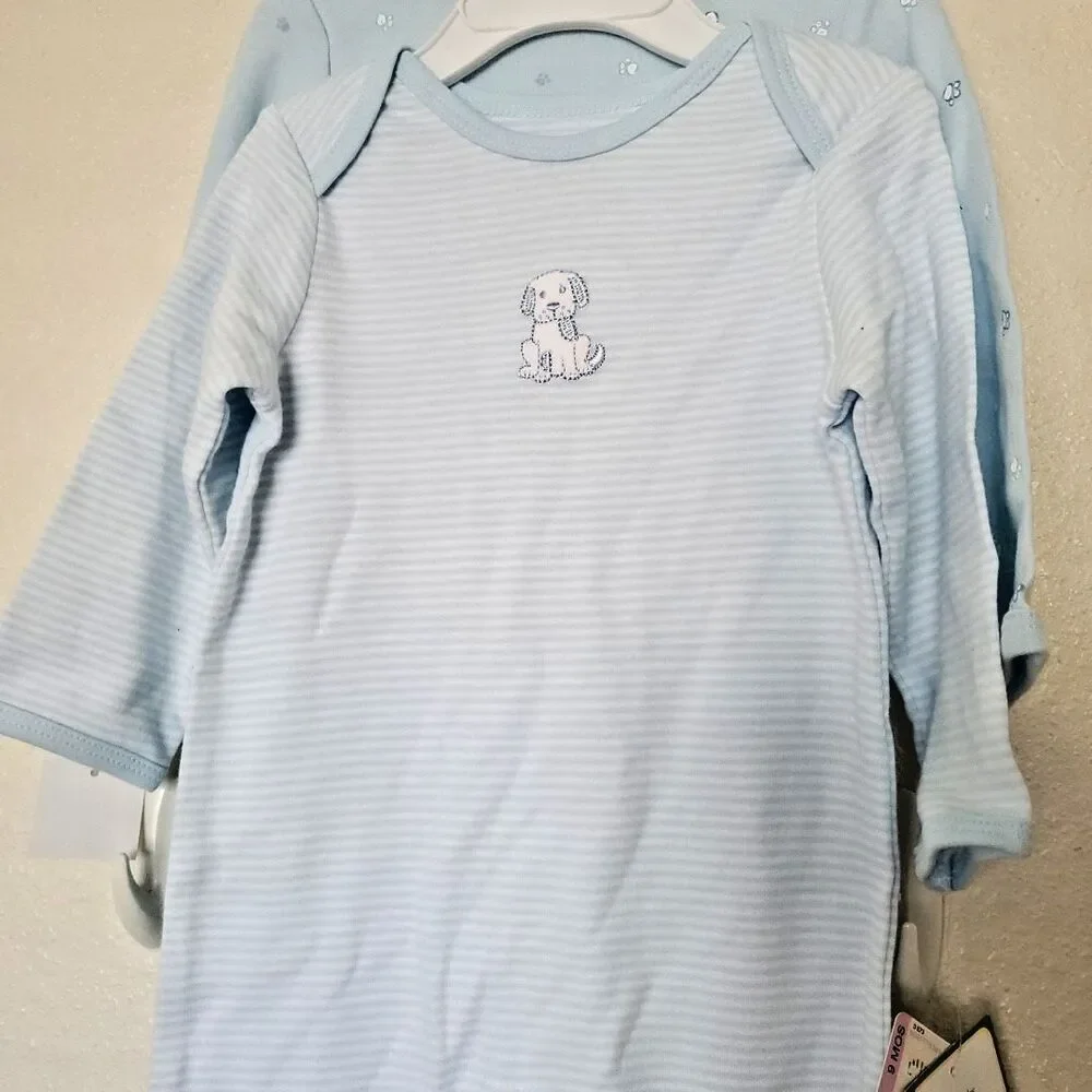 Little Me Doggy Run Blue Bodysuit Set of 2 Organic Cotton 9Months